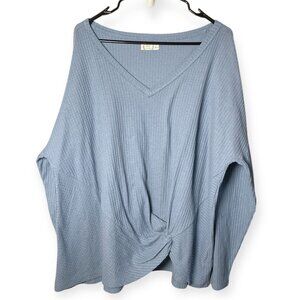 24/7 Light Blue Thermal Knit Sweater w/ Front Twist Knot – Size 3X